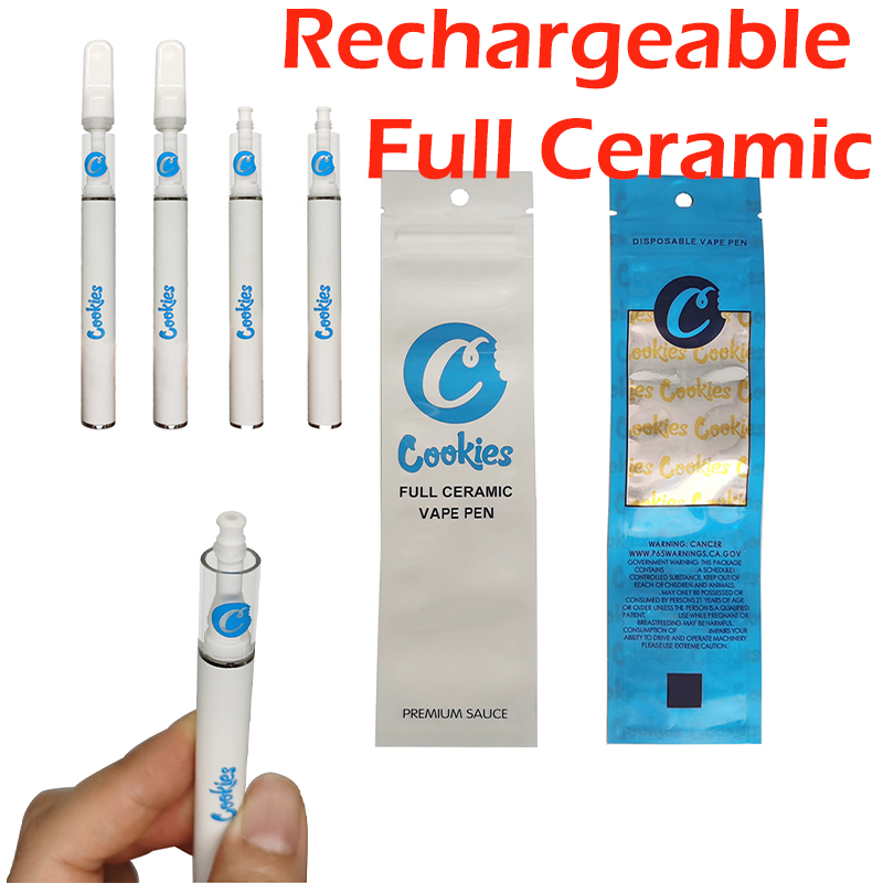 Rechargeable Disposable Vapes Pens Cookies Vape Cartridges E-cigarettes Full Ceramic 0.5ml Vaporizers 290mah Precharged Charger Batteries Delta 8 Thick Oil Carts