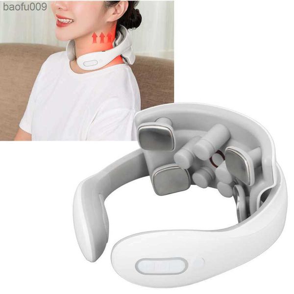 Masajeador de cuello con calefacción recargable Dispositivo de masaje cervical Pluse eléctrico 42 Compresa caliente Masajeador cervical de columna de voz inteligente L230520