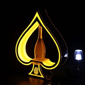 Recargable LED Ace of Spade Luminous Beer Wine Bottle Holder Brillante Champagne Cocktail Drinkware Holder para Bar Nightclub