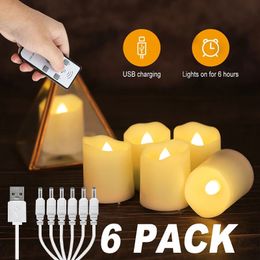 Oplaadbare LED -kaarsen door USB Timer Remote Flickering Flames Wedding Birthday Home Decor Tealights Charger Candle Lamp 240430