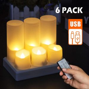 Oplaadbare LED -kaarsen door USB Timer Remote Flicker Tealight Birthday Valentines Day Home Decoration Charge Electronic 240430