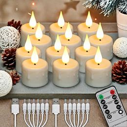 Oplaadbaar Led elektronische kaarsen Flameless flikkeren USB geladen Tealight Timed Timed Remote Home Decoration Votief Candle 215 in 240430