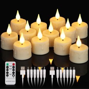 Oplaadbaar Led elektronische kaarsen Flameless flikkeren USB geladen Tealight Timed Timed Remote Home Decoration Votief Candle 215 in 240412