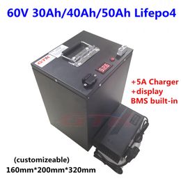 Wiederaufladbare Lifepo4 60V 30Ah 40Ah 50Ah Lithiumbatterie mit BMS für 3000W Elektrofahrrad Elektrofahrrad Roller+5A Ladegerät