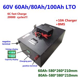 Batterie Rechargeable LTO 60V 60Ah 80Ah 100Ah Lithium Titanate BMS pour scooter moto solaire AVG camion + chargeur 10A