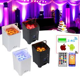 Oplaadbare parlement Lichten 6x18W Remote/APP/DMX512 Regeling Uplighting RGBWA UV Batterij Powered Stage Lighting Up Lights Indoor voor Chrismas Party Wedding Bruiloft