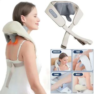 Masseur épaule du cou de cou de cou au cou 5D Shiatsu puissant rechargeable couche au cou chauffé cou et muscle épaule relaxant Massage SHAWL240325