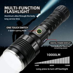 Rechargeable puissant LED de la lampe de poche à LED Light 10000lm lampe à main à lampe tactique à lampe tactique à longue gamme pour le camping