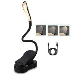 Lampe de lecture rechargeable LED Lampe de livre USB Lampe de livre flexible Tactile Gradateur Clip Table Lampe de bureau protéger les yeux Portable Clip Lamp282P