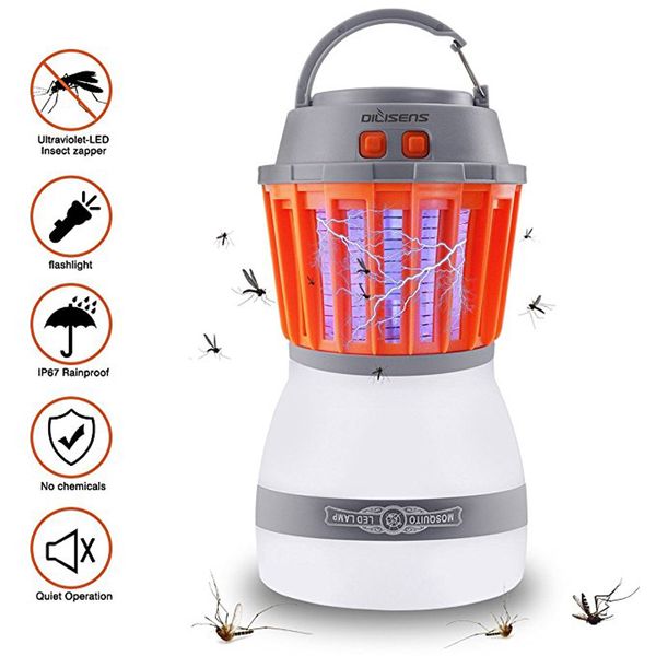 Lámpara solar recargable para matar mosquitos Insecto Pest Bug Zapper Lámpara impermeable para tienda de campaña Linterna UV con panel solar o carga USB