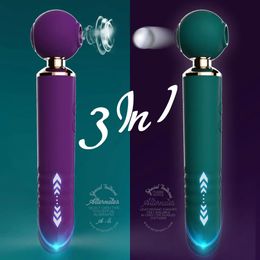 Vibrateurs de poussée rechargeables Puissant AV Magic Wand 3in1 Battant Clitoris G Spot Stimulateur Sex Toys Clit Sucker Pour Femmes 240202