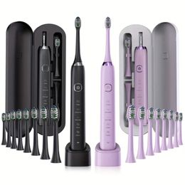 Brosse à dents électrique ultrasonique rechargeable avec 5 modes et 8 têtes de brosse de rechange - Brosse à dents automatique sonique étanche pour adultes