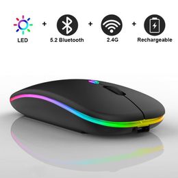 Ratones Bluetooth inalámbricos recargables con receptor de 2,4G, retroiluminación LED de 7 colores, ratones silenciosos, ratón óptico USB para juegos, ordenador, escritorio, portátil, PC