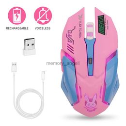 Oplaadbare draadloze muis Stille muis Roze lichtgevende DVA Computer Gaming-muis 2400 DPI voor PC Notebook Computers RGB-licht HKD230825