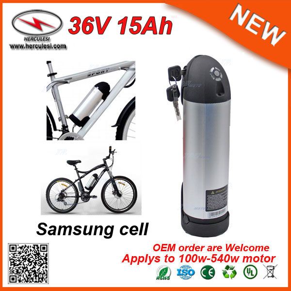 Batterie de vélo électrique rechargeable 36V 15AH bouteille batterie au lithium Samsung avec carte 15A BMS et chargeur 2A pour moteur 500W