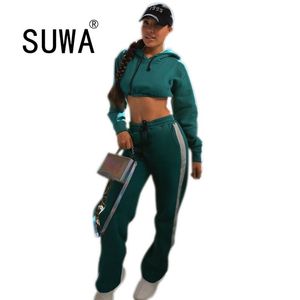 Aanbevelen BF Stijl Trainingspak Vrouwen Twee Stuk Lounge Slijtage Set Lange Mouw Hoodies Crop Top + Sportieve Hip Hop Broek Sweat Suit 210525