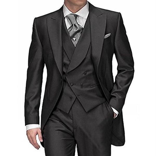 Recomendar gris oscuro Tailcoat novio esmoquin mañana estilo hombres boda desgaste hombres cena Formal fiesta traje chaqueta pantalones corbata V273w