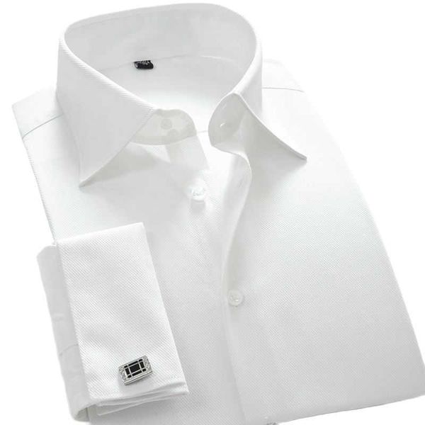 Camisas de vestir para hombre con gemelos de Francia de calidad recomendada, camisas de esmoquin transpirables ajustadas con cuello vuelto para fiesta de boda para hombre 210708