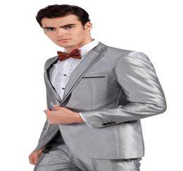 Recommander Silver Grey Groom Tuxedos Slim Fit Men039s Robe de mariée Prom ClothingjacketpantsBows Tiegirdle A80303163027