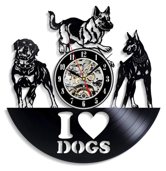 Record Mur Clock Design moderne I Love Chog Animal Mur Clock Hanging Watch Home Decor Gifts for Dog Lovers 12 Inch6974823