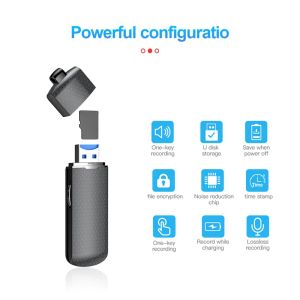 Recordadora 16/32GB Recordadora de voz digital Small Pocket Cape de bolsillo Registro USB Flash Dictaphone Portable Voice Activated Audio Recorder Q82