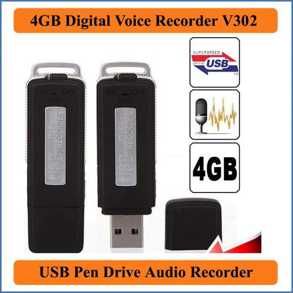 Grabadora 2 en 1 Mini 4 GB USB Pen Flash Drive Disco Digital Hide Audio Grabadora de voz 70 horas de sonido Grabación recargable Dictáfono VR302