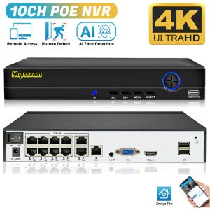 Recorder 4K 10CH POE NVR 8MP CCTV Security System Face Detection H.265+ Netwerkbewaking Audio Video Recorder Xmeye Remote Access