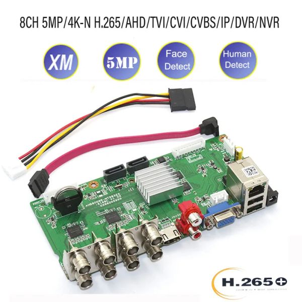 Registrador 8CH 4KN 5MP 6IN1 AHD DVR NVR Board Hybrid Video Recorder H.265 para cámaras IP de CVI analógica Cámaras IP Vigilancia CCTV P2P