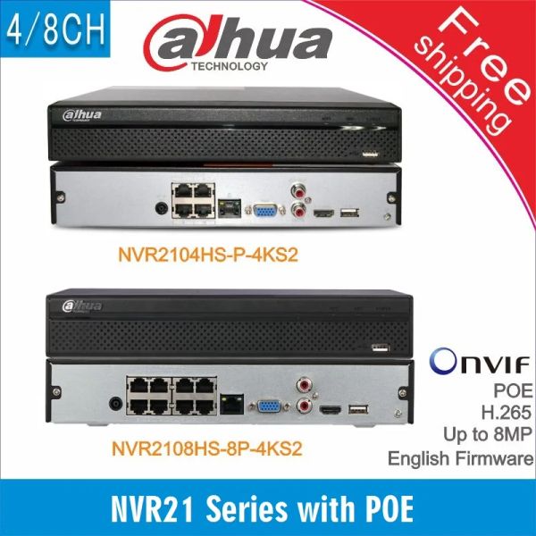 Enregistreur livraison gratuite dahua nvr2104hsp4ks2 nvr2108hs8p4ks2 4ch 8ch Poe NVR 4K Recorder Support HDD 4/8ch Poe CCTV System Security