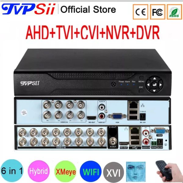 Enregistreur Détection du visage 5MP Recordier vidéo de surveillance H.265 + Xmeye 16 canal 8ch 16ch 6 in 1 WiFi Hybrid CVI TVI NVR AHD CCTV DVR