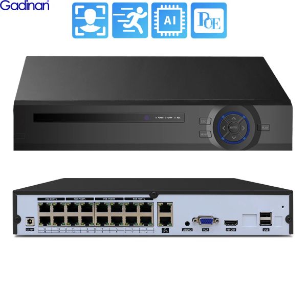 Registrador Gadinan 16 CH 4K 8MP Detección de la cara Vigilancia Video Registrador Poe NVR H.265+ Network Xmeye Audio Onvlf Wifi CCTV DVR NVR Sistema