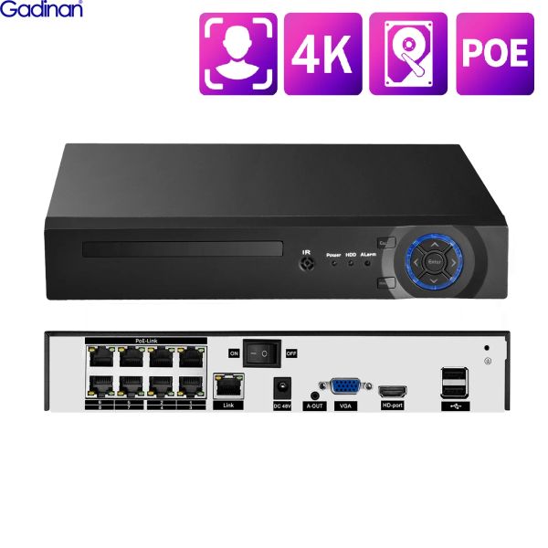 Registrador Gadinan 5/8MP 4K Audio Network Video Recorder 4/8/16 CH Detección de cara Vigilancia CCTV Cámara IP Detección de movimiento NVR