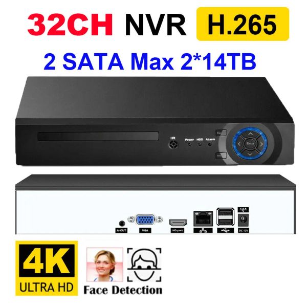 Registrador H.265+ 32CH 4K 8MP Detección de cara NVR 2 SATA MAX 2*14TB IP Network SEGURIDAD VIDEO RECORDOR DE RECORDER MOVIS