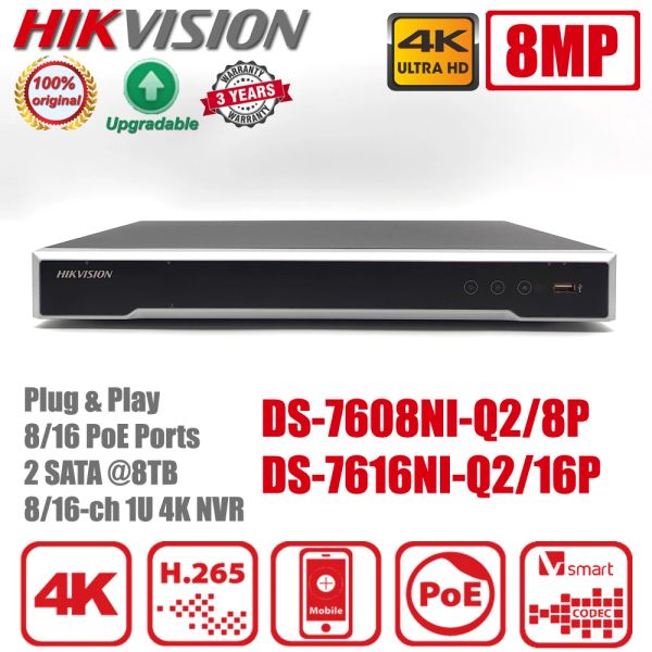 Enregistreur Hikvision DS7616NIQ2 / 16P 8 / 16CH AVEC PORTS POE 4K H.265 2 SATA NVR DS7608NIQ2 / 8P Réseau vidéo Recordier Système CCTV