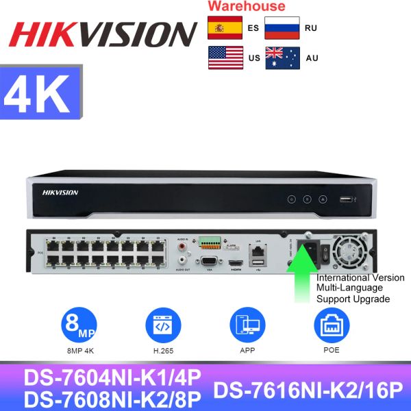 Enregistreur Hikvision NVR 4K 8MP 4CH 16CH DS7616NIK2 / 16P 8CH DS7608NIK2 / 8P POE Sécurité Protection Système