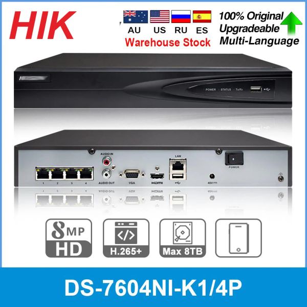 Enregistreur Hikvison 4K 8MP NVR DS7604NIK1 / 4P 4Channel Poe Surveillance Security Network Video Enregistreur CCTV pour la caméra IP Hik Connect