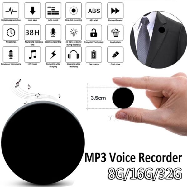 Enregistreur Mini Audio Recorder Badge Pin USB U Disk Voz Pocket Small Digital portable voix active Sound Enregistrement de musique Gadget