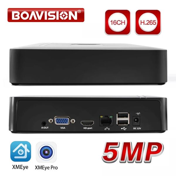 Enregistreur Mini CCTV NVR 16CH 5MP 1080P H.265 Recordance vidéo DVR pour une alarme Système de surveillance de la sécurité IP Full HD Alarm XMEYE