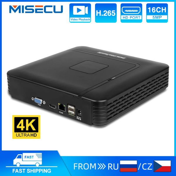 Enregistreur MISECU H.265 + MINI NVR 16CH 8MP 4K / 5M / 4M / 3M / 1080P Sortie pour la caméra de sécurité IP Détection de mouvement de l'enregistreur vidéo P2P OnVIF