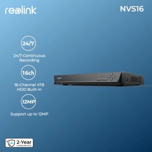 Registrador REOLINK Sistema de vigilancia de 16ch 4K 12MP POE NVR VIDEO RECORDED 4TB HDD Detección humana/para automóvil para cámaras IP de seguridad de 8MP