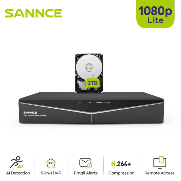 Enregistreur Sance 8 Channel 1080p 5IN1 Sécurité DVR 1080p Hybride CCTV Recorder 8CH pour le système de surveillance domestique avec 2T HDD