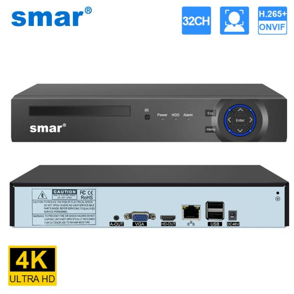 Registrador SMAR 32CH 4K 8MP Security Video Registrador H.265 CCTV NVR Audio Grabación Soporte Detección de cara ONVIF para Camera IP de 5MP 5MP XMEYE