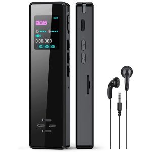 Recorder Smart Digital Voice Recorder met kaartlezer geactiveerde recorder 64 GB zwart met afspelen, opnameapparaat voor interviews