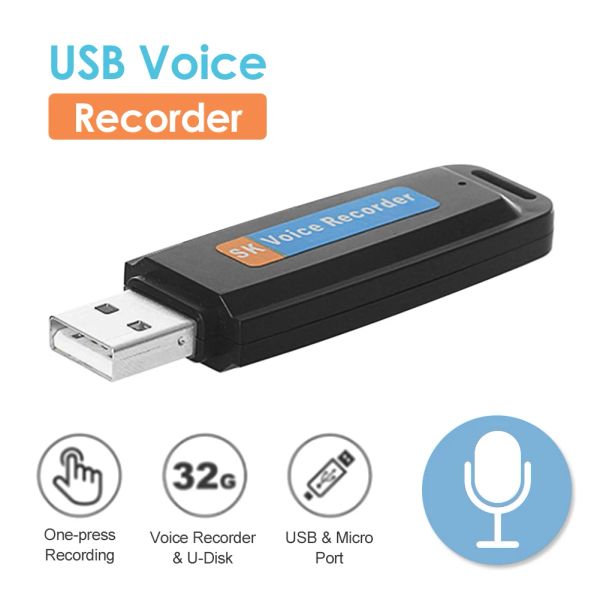 Registrador U Disk Audio Voz Registrador TF TF USB Portable Dicephone Flash DrictaphaPhone Larga distancia grabación de audio reproductor de mp3