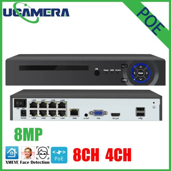 Enregistreur USAFEQLO H.265 + 8MP 4 / 8CH POE NVR Sécurité IP Camera Video Surveillance Système CCTV P2P ONVIF 4K / 5MP RECORDEMENT VIDEOS VIDEOS NETWORK