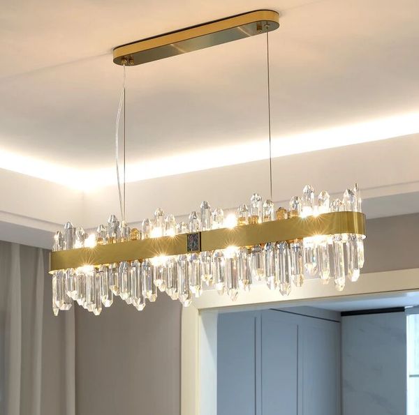 Rectangle Chandelier Kitchen Island Home Decor Dining Dining Room Luxury Crystal Light 2022 salon Gold Indoor Lighting