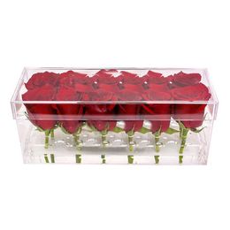 Boîte à fleurs rectangulaire en acrylique transparent, 12 trous, organisateur de maquillage, boîte à roses étanche en acrylique, cadeau de mariage pour la saint-valentin, 220x