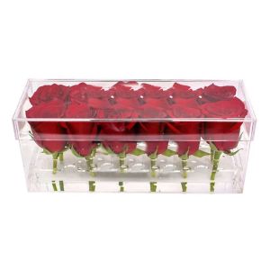 Boîte à fleurs rectangulaire en acrylique transparent, 12 trous, organisateur de maquillage, boîte à roses en acrylique étanche, boîte cadeau de mariage pour la saint-valentin, 2024228