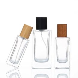 Rechteckige Glasflaschen mit Holzverschluss, Parfümflasche, Parfümspray, Glasflaschen, Rgutm