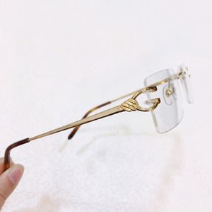 Cadre de lunettes sans monture transparent rectangle doré double C montures de lunettes optiques lunettes pour hommes montures de lunettes de soleil de mode avec boîte